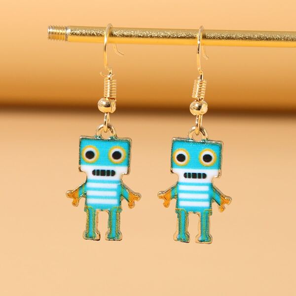 

Robot Charm Drop Earrings, Blue