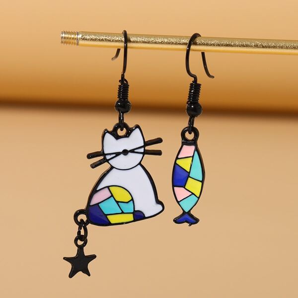 

Cat & Fish Charm Drop Earrings, Multicolor