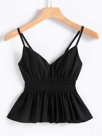 SolidShirredCamiTop - Top SHEIN