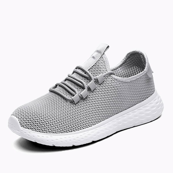 

Men Lace Up Decor Knit Running Shoes, Grey
