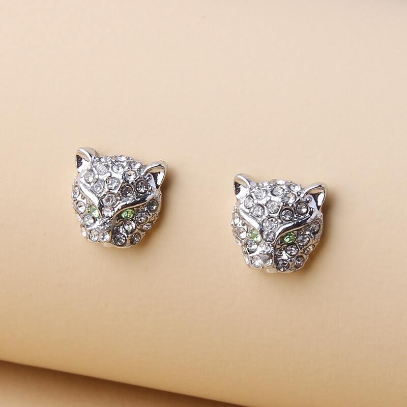 

Rhinestone Leopard Stud Earrings, Silver