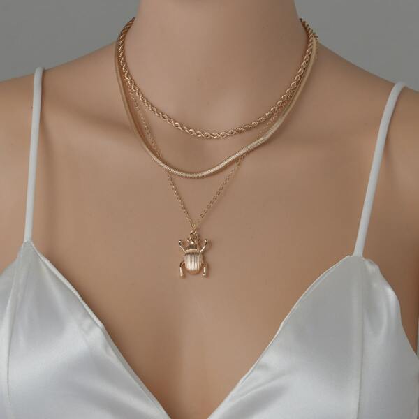 

Insect Charm Layered Necklace, Gold