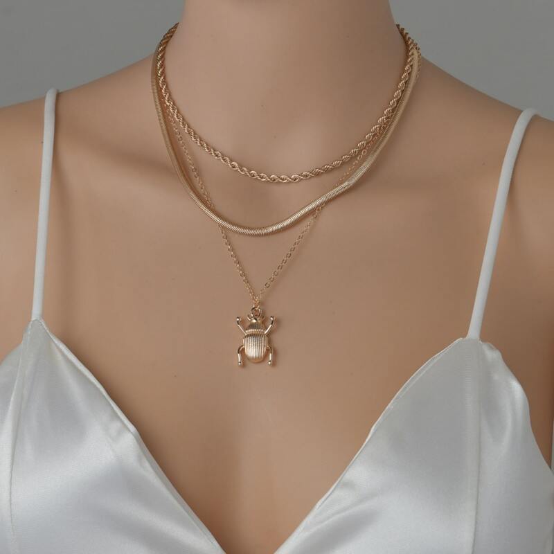 

Insect Charm Layered Necklace, Gold