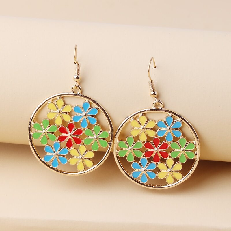 

Floral Circle Drop Earrings, Gold