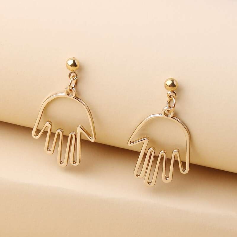 

Metal Palm Drop Earrings, Gold