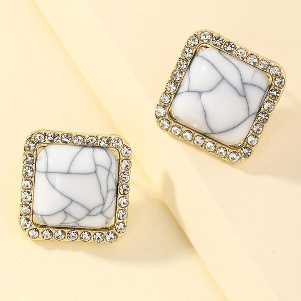 

Rhinestone Decor Square Earrings, White