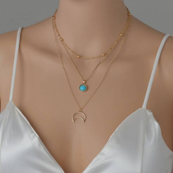 

Moon Charm Layered Necklace, Gold