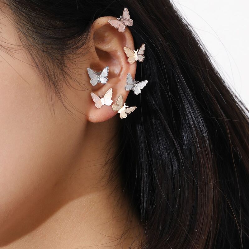 

3pairs Butterfly Stud Earrings, Multicolor