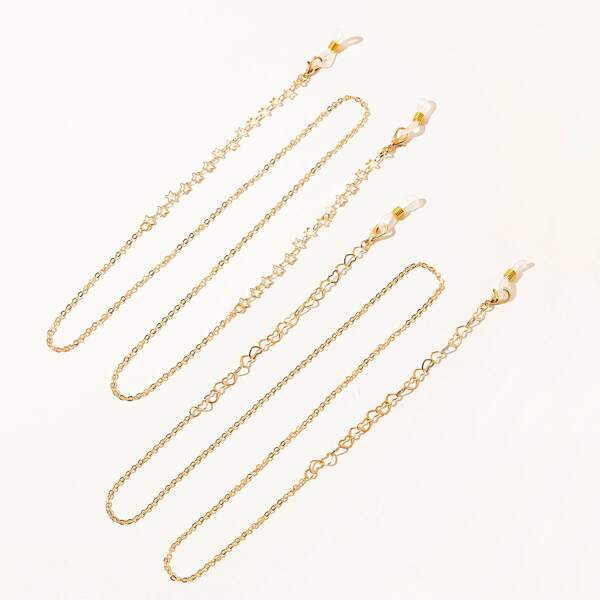 

2pcs Star & Heart Decor Face Mask Chain, Gold
