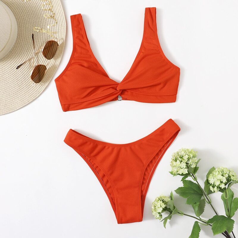 

Twist High Leg Bikini Swimsuit, Orange