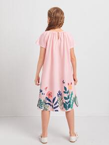 SHEIN Girls Floral Print Tee Dress - Pink - View 2