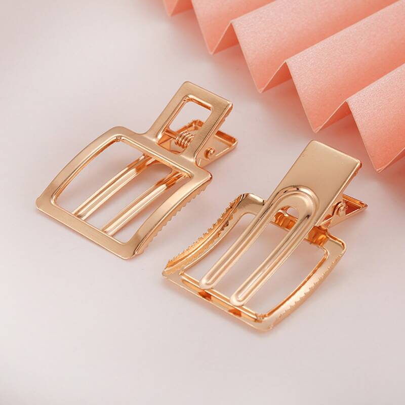 

2pcs Square Metal Hair Clip, Gold