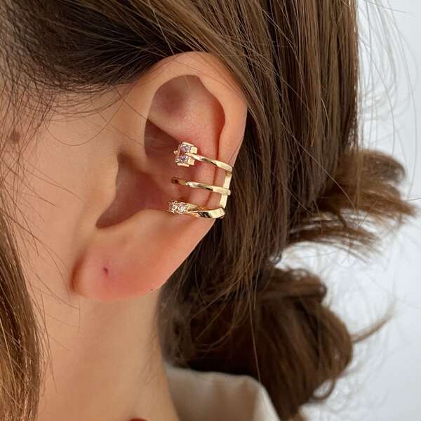 

1pc Zircon Decor Ear Cuff, Gold
