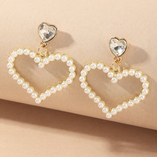 

Faux Pearl Decor Heart Drop Earrings, White