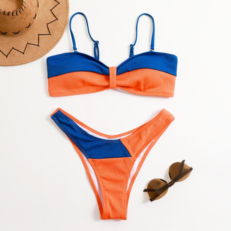 

Colorblock High Leg Bikini Swimsuit, Multicolor