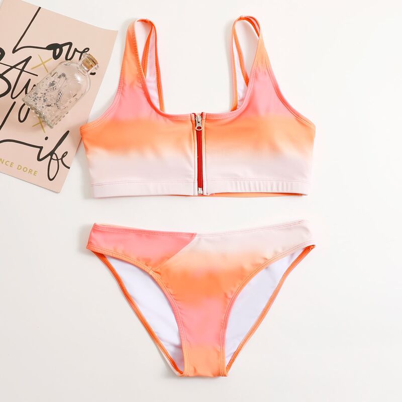 

Ombre Zip Front Bikini Swimsuit, Orange