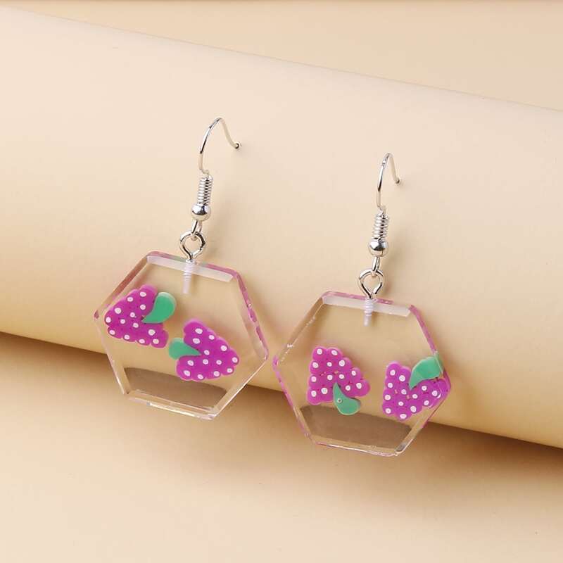 

Grape Pattern Geo Drop Earrings, Clear