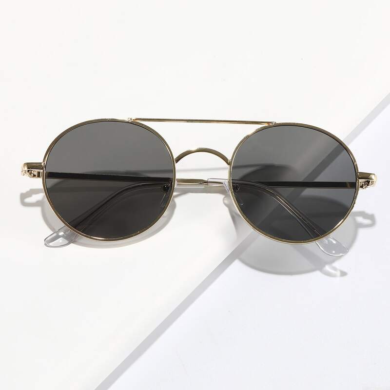 

Guys Top Bar Round Frame Sunglasses, Black