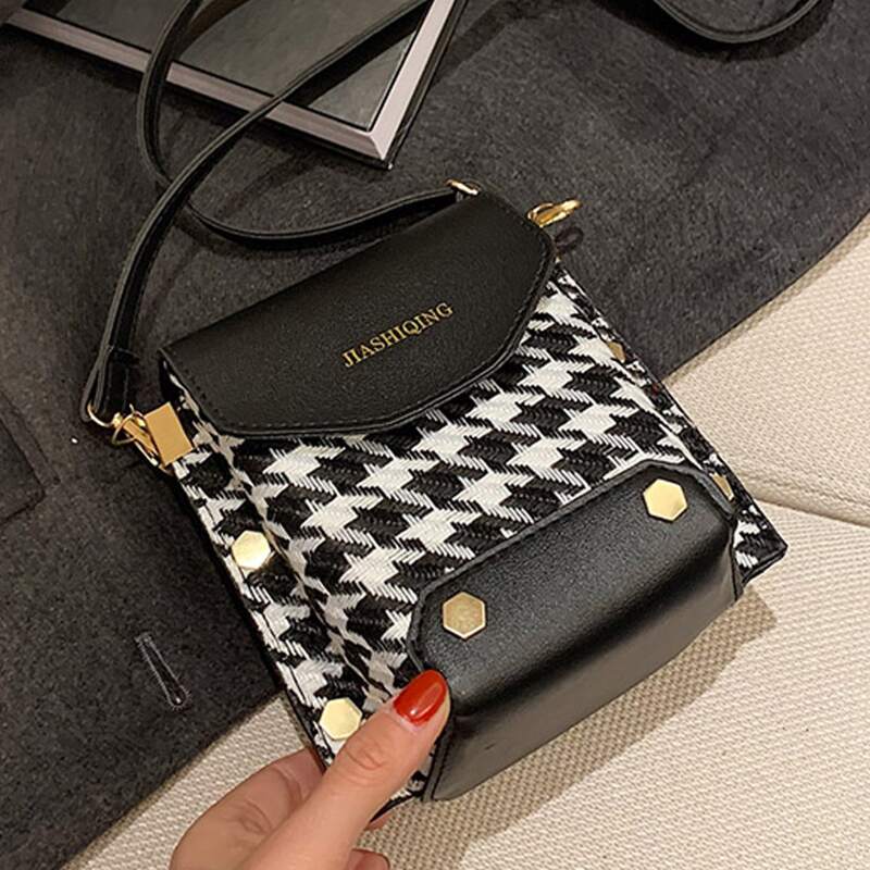 

Houndstooth Crossbody Bag, Black