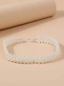 Faux Pearl Necklace Choker - White - View 2