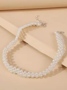 Faux Pearl Necklace Choker - White - View 3