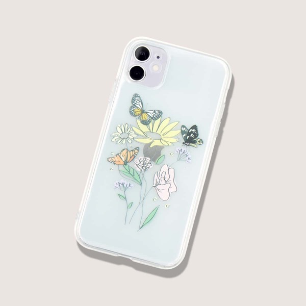 

Butterfly & Flower Print Clear iPhone Case