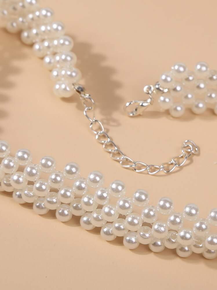人造珍珠項鍊 - 白色 - 查看 4