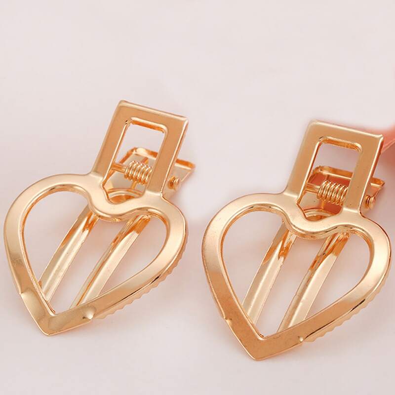 

2pcs Metal Heart Hair Clip, Gold