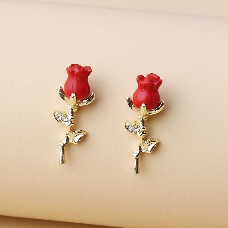 

Rose Stud Earrings, Red