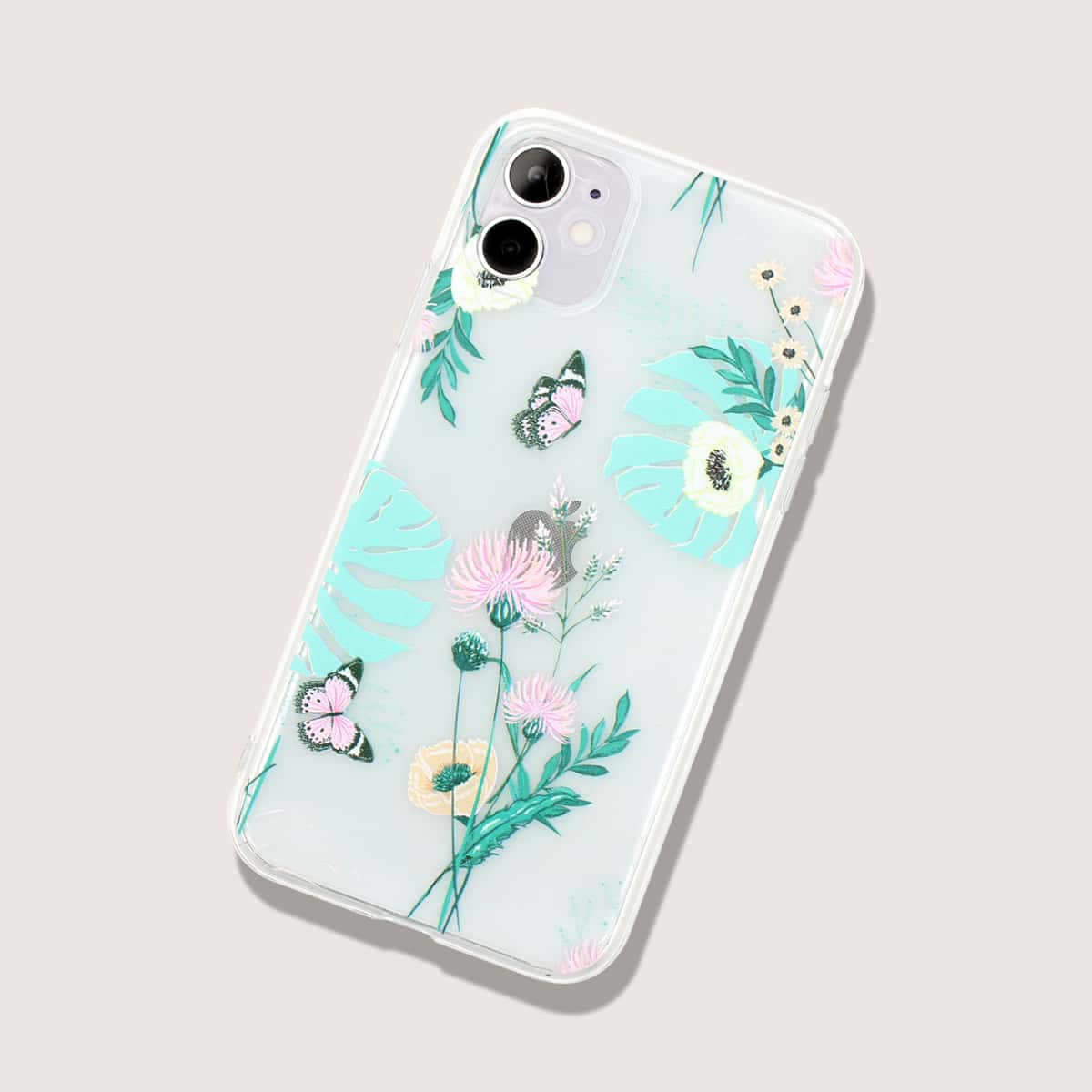 

Butterfly & Flower Print Clear iPhone Case
