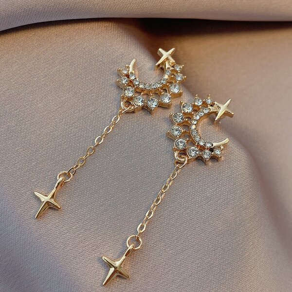 

Four-pointed Star Charm Drop Earrings, Gold