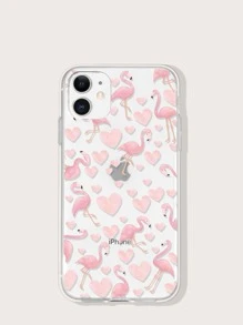 火烈鳥和心形圖案透明iPhone手機殼 - 粉色 - 查看 1