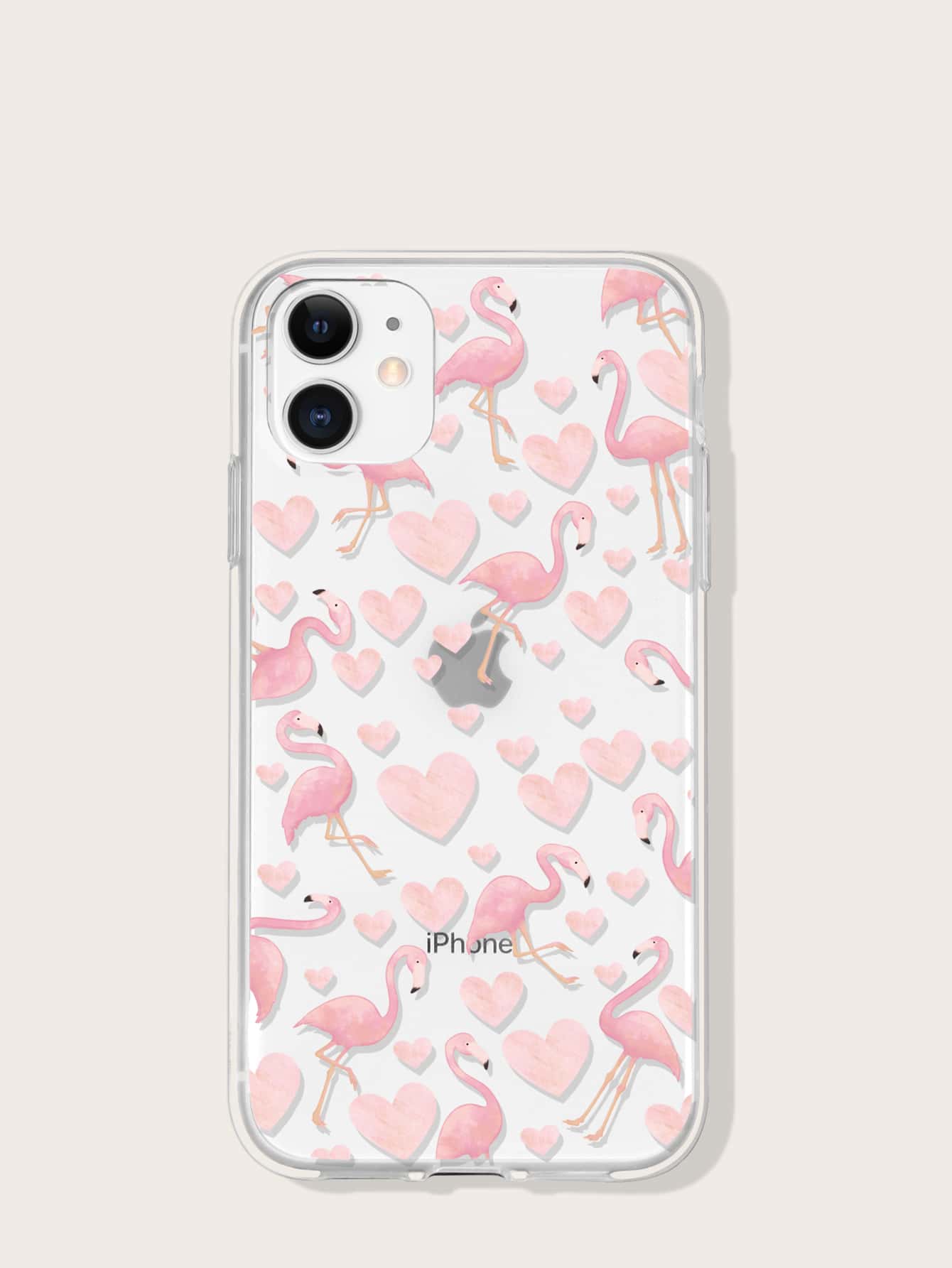 火烈鳥和心形圖案透明iPhone手機殼 - 粉色 - 查看 1