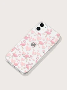 火烈鳥和心形圖案透明iPhone手機殼 - 粉色 - 查看 2