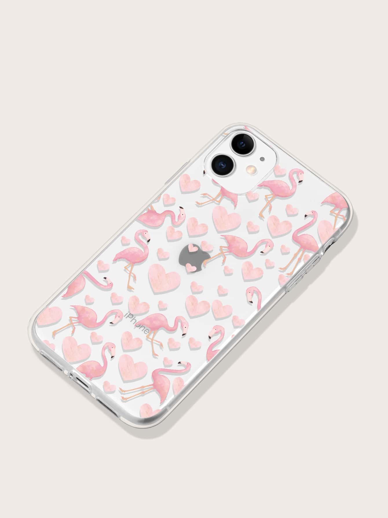 火烈鳥和心形圖案透明iPhone手機殼 - 粉色 - 查看 2