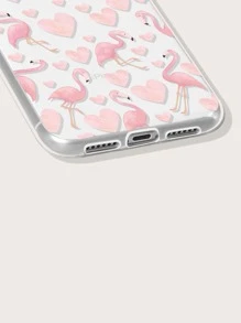 火烈鳥和心形圖案透明iPhone手機殼 - 粉色 - 查看 3