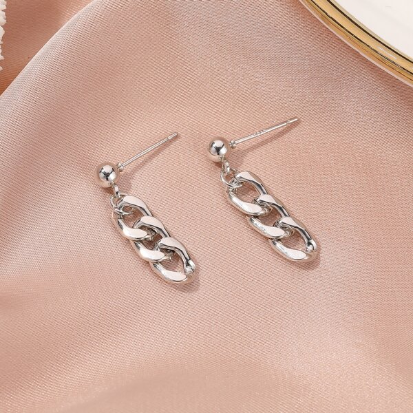 

Chain Design Drop Earrings, Silver