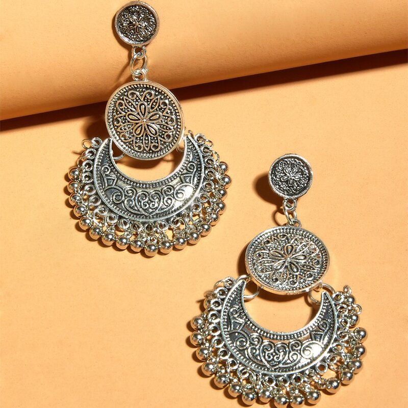 

Moon Design Textured Earrings, Silver