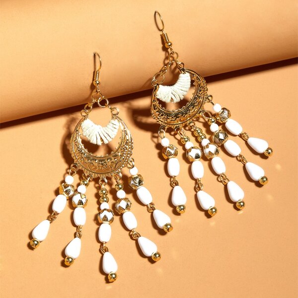 

Bead Drop Vintage Earrings, White