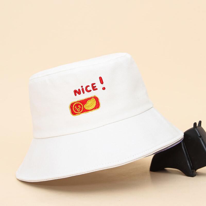 

Letter Embroidery Bucket Hat, White