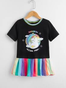 小女童卡通圖案百褶下擺洋裝