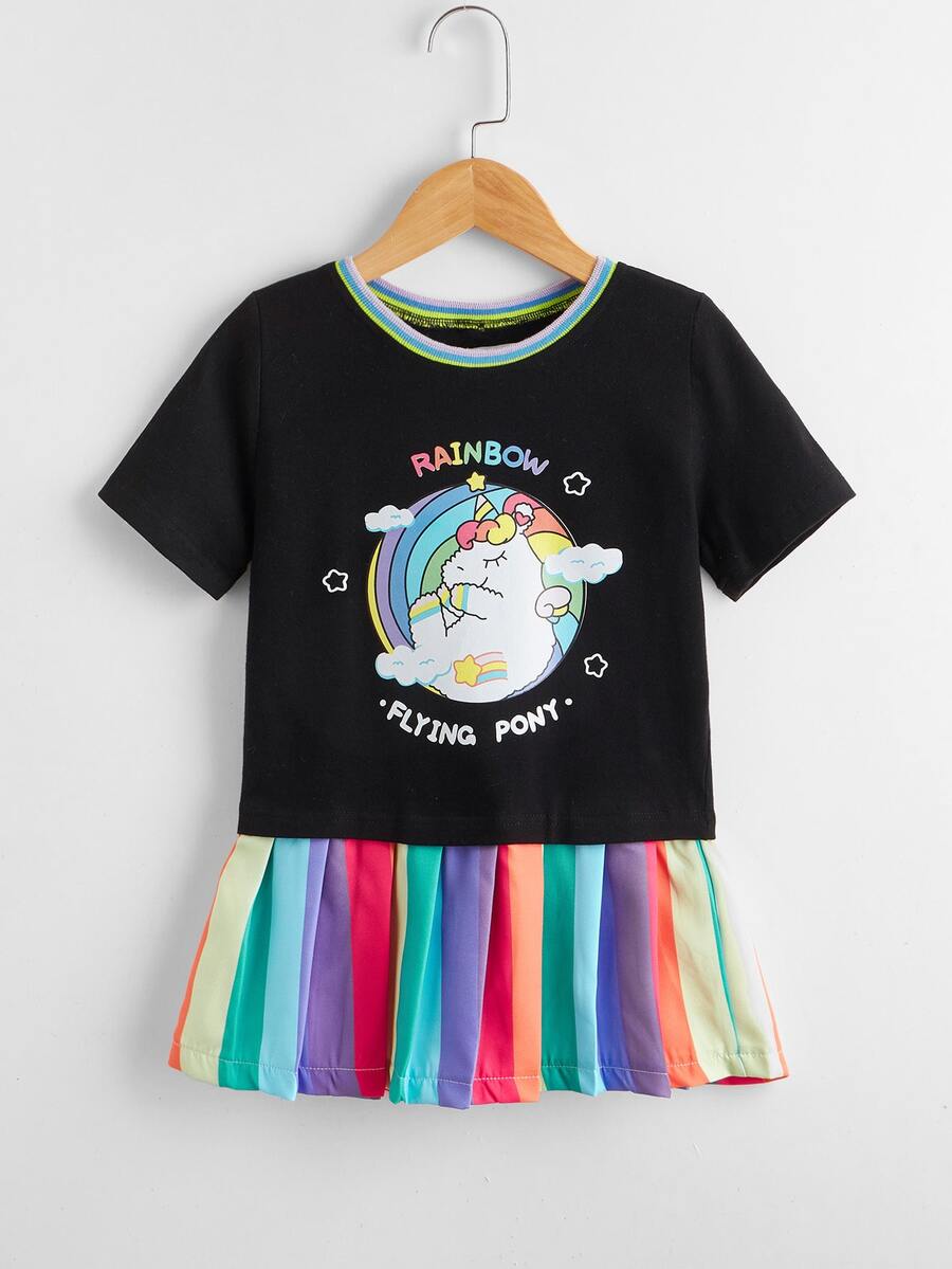 小女童卡通圖案百褶下擺洋裝