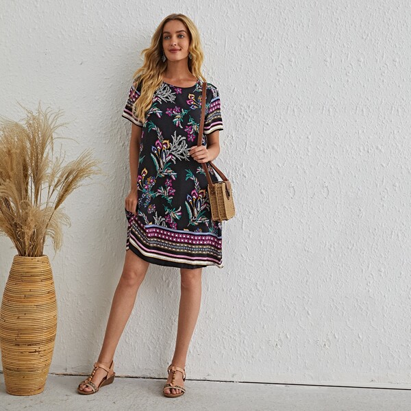 

Floral Print Tunic Dress, Multicolor