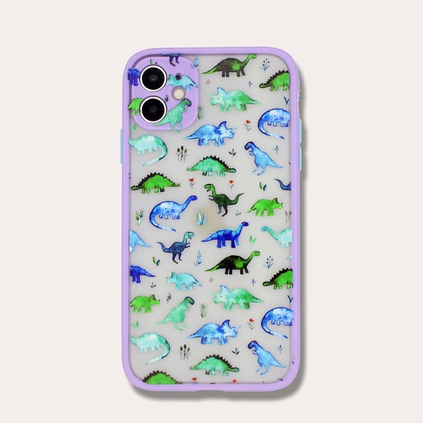 

Dinosaur Pattern Contrast Frame iPhone Case, Purple