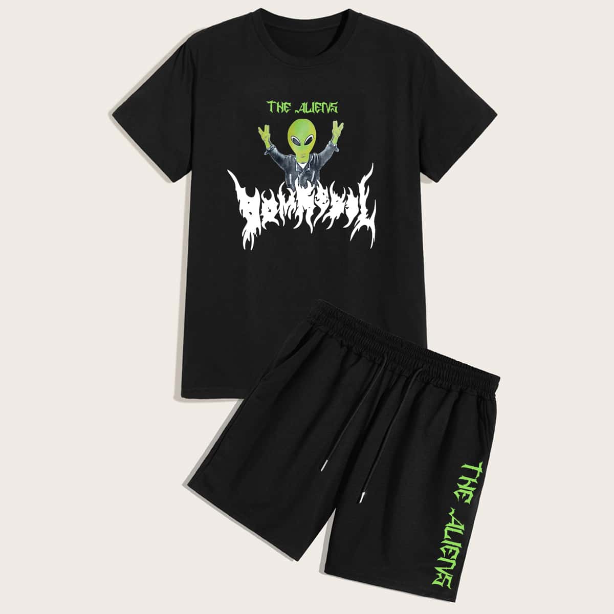 

Guys Alien Graphic Tee & Drawstring Shorts, Black