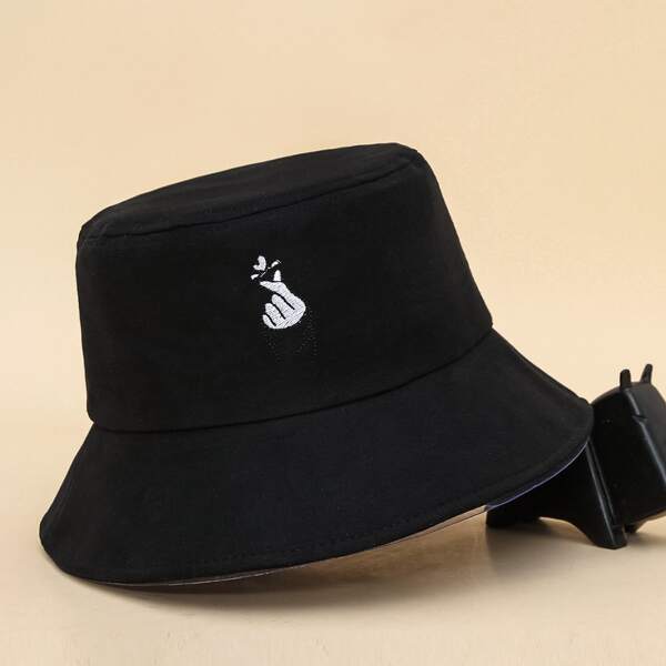 

Gesture Embroidery Bucket Hat, Black
