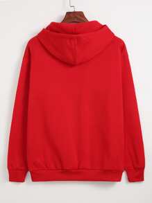 SHEIN EZwear Solid Thermal Lined Drawstring Hoodie - Red - View 2