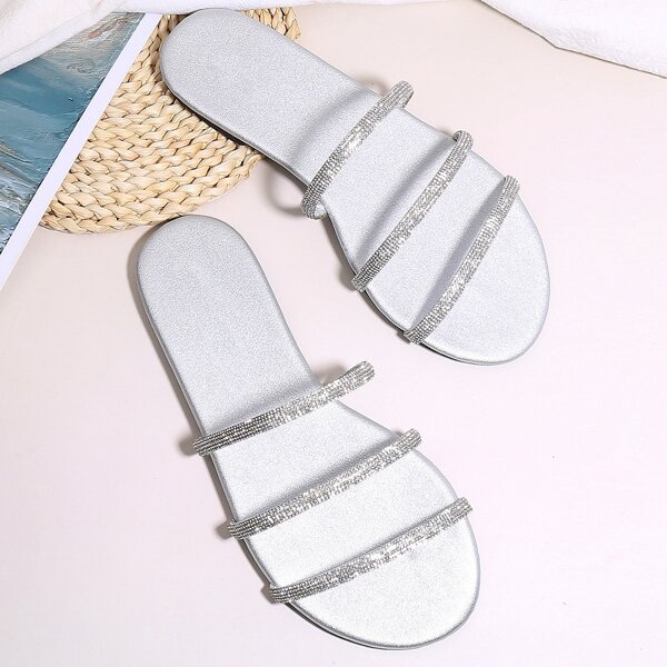 

Rhinestone Decor Slide Sandals, Silver