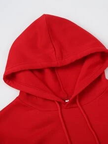 SHEIN EZwear Solid Thermal Lined Drawstring Hoodie - Red - View 3