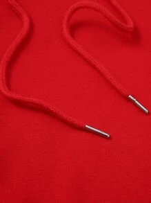 SHEIN EZwear Solid Thermal Lined Drawstring Hoodie - Red - View 4